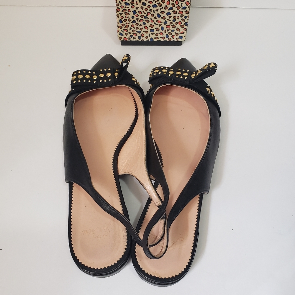 J.Crew Black Studded Bow Slingback Sandals 7.5 - Picture 5 of 10